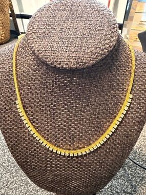 Gold plated herringbone necklace with rhinestones